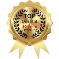 Darstellung des Fensterreiniger Viersen Qualitätssiegel mit dem Schriftzug "TOP Qualität - 20 Jahre Erfahrung"