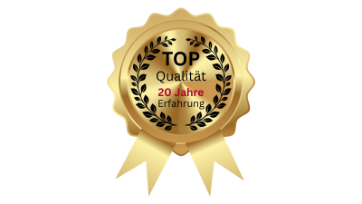 Darstellung des Fensterputzer Korschenbroich Qualitätssiegel mit dem Schriftzug "TOP Qualität - 20 Jahre Erfahrung"