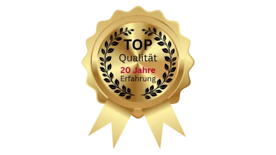 Darstellung des Fensterputzer - Qualitätssiegel mit dem Schriftzug "TOP Qualität - 20 Jahre Erfahrung"