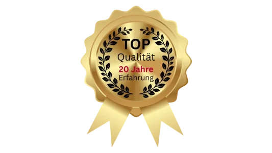 Darstellung des Fensterreinigung Qualitätssiegel mit dem Schriftzug "TOP Qualität - 20 Jahre Erfahrung"